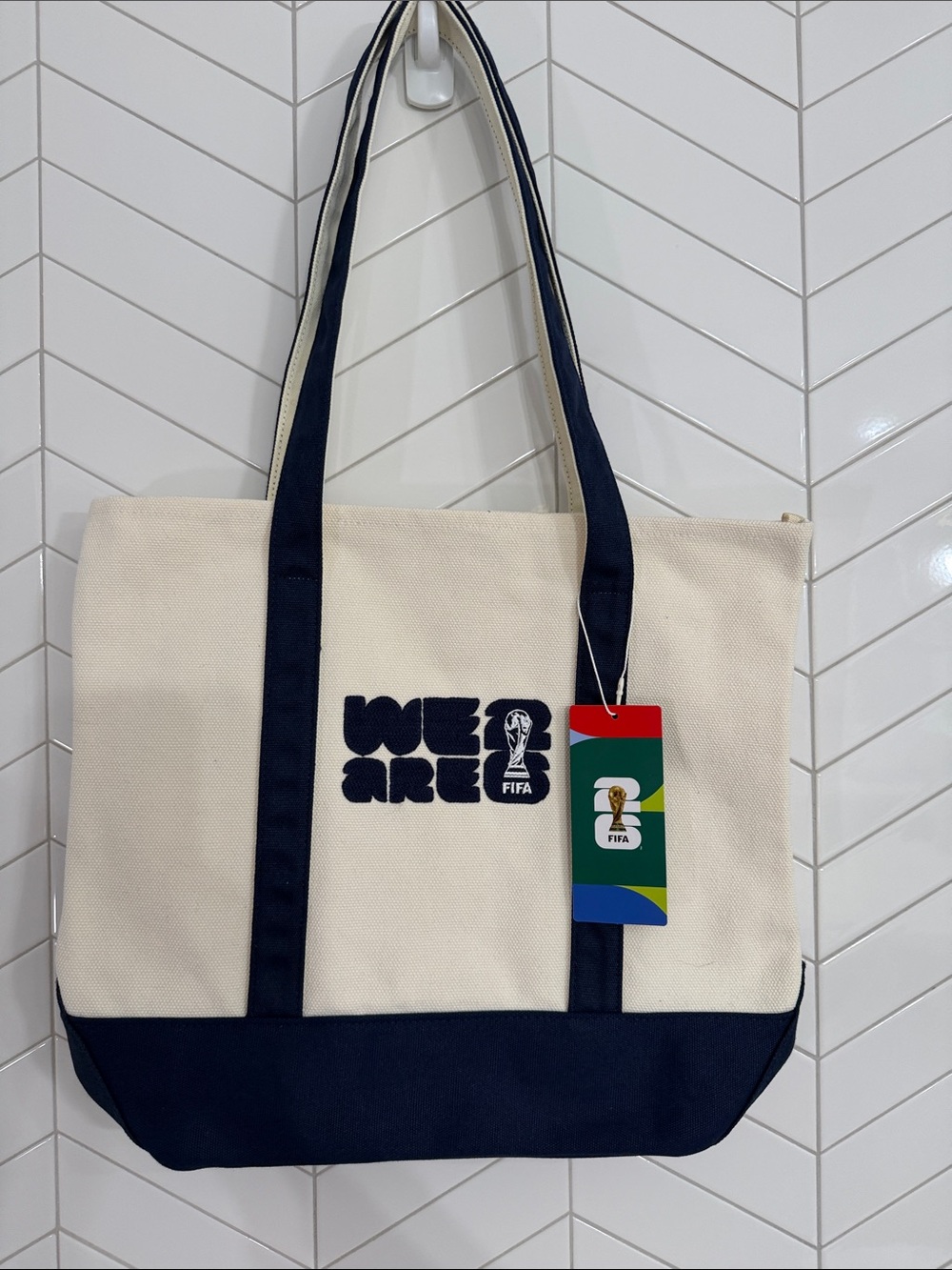 FIFA World Cup Canvas Tote Bag in Cream and Blue NWT